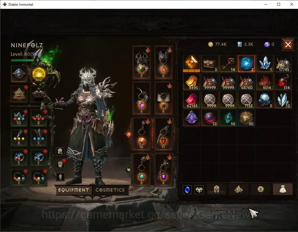 Diablo Immortal Accounts High-End SEA - Verathiel|CS ON|Lv60(948)|Druid|CR 45.1K|Reso 360|Paragon Vanquisher|Inferno 9