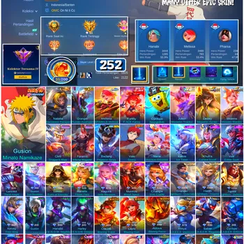 Mobile Legends: Bang Bang Accounts #4575 252 Skins | Gusion Minato Namikaze (NARUTO) | Badang Pegasus Seiya (SAINT SEIYA