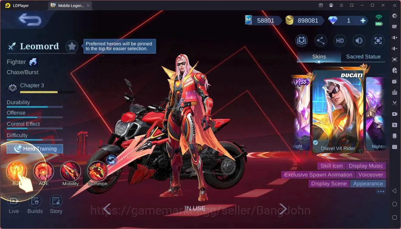 Mobile Legends: Bang Bang Accounts Global|Hero132|Skin 611|World|Skin Legend Alu,John image 2