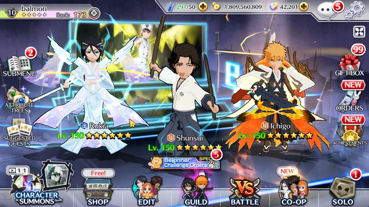 Bleach: Brave Souls Accounts Mid-Tier [GLOBAL]42 Orbs|Rukia,Ichigo 10th Aniv,SoulReper[Shunsui,Jushiro],TYBW25