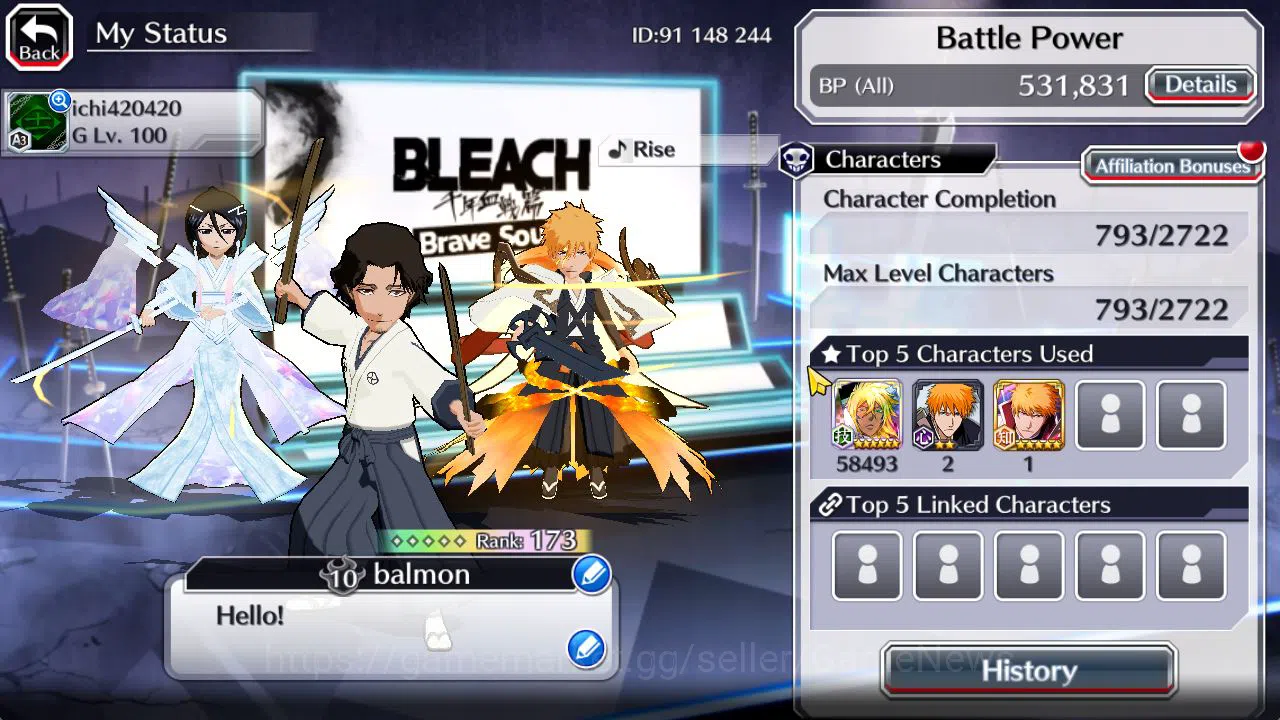Bleach: Brave Souls Accounts Mid-Tier [GLOBAL]42 Orbs|Rukia,Ichigo 10th Aniv,SoulReper[Shunsui,Jushiro],TYBW25 3