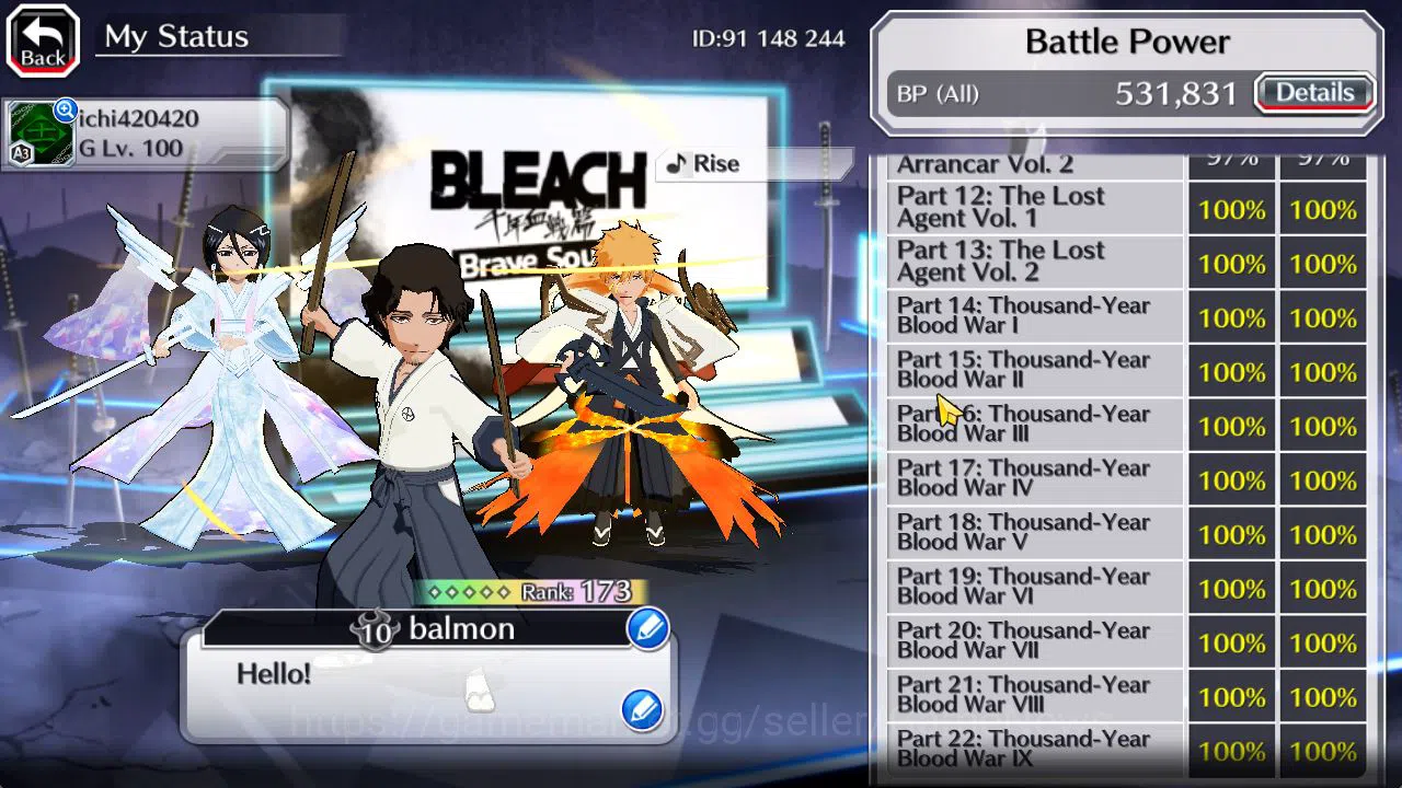 Bleach: Brave Souls Accounts Mid-Tier [GLOBAL]42 Orbs|Rukia,Ichigo 10th Aniv,SoulReper[Shunsui,Jushiro],TYBW25 5