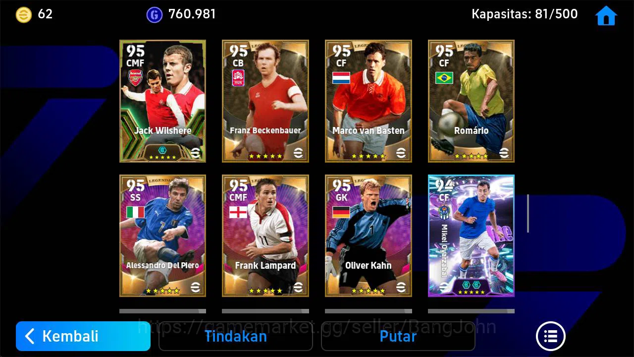 eFootball Accounts Others Power 3223|old acc Batistuta epic, Neymar brazil, rooney epic, forlan epic, thuram epic, rui costa 10