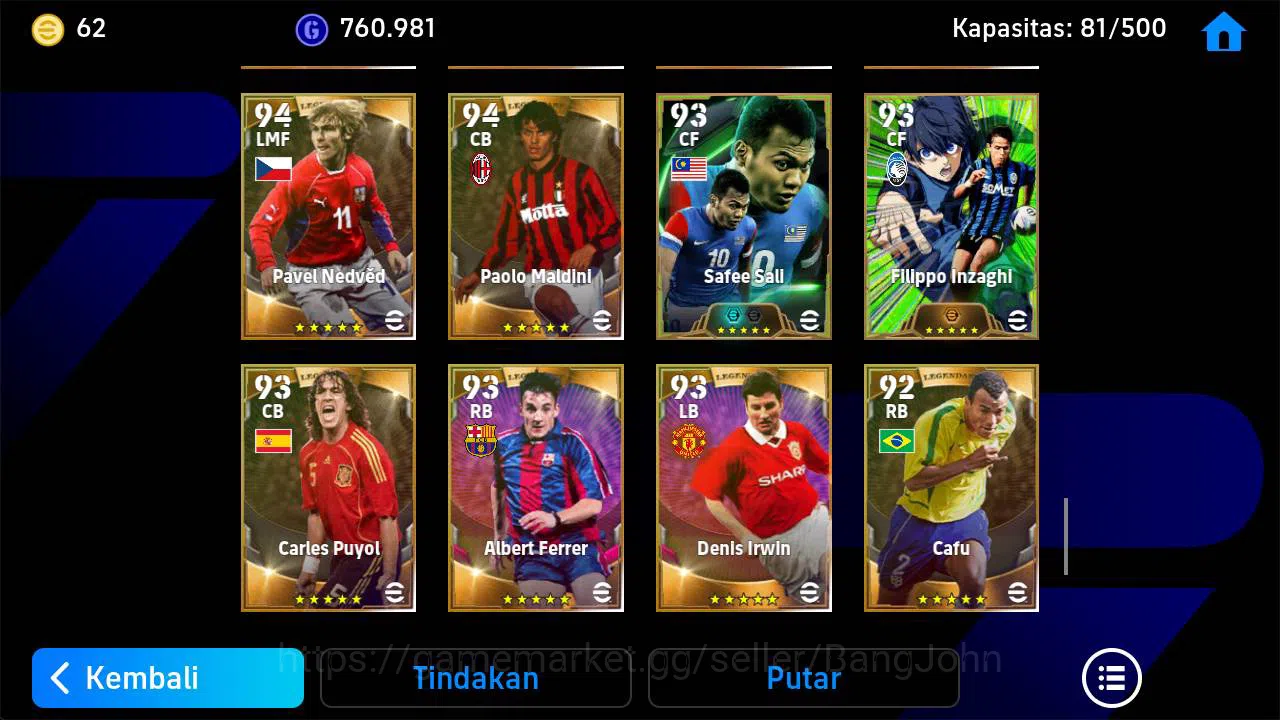 eFootball Accounts Others Power 3223|old acc Batistuta epic, Neymar brazil, rooney epic, forlan epic, thuram epic, rui costa 12