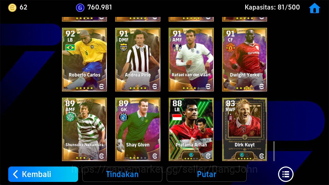 eFootball Accounts Others Power 3223|old acc Batistuta epic, Neymar brazil, rooney epic, forlan epic, thuram epic, rui costa 13