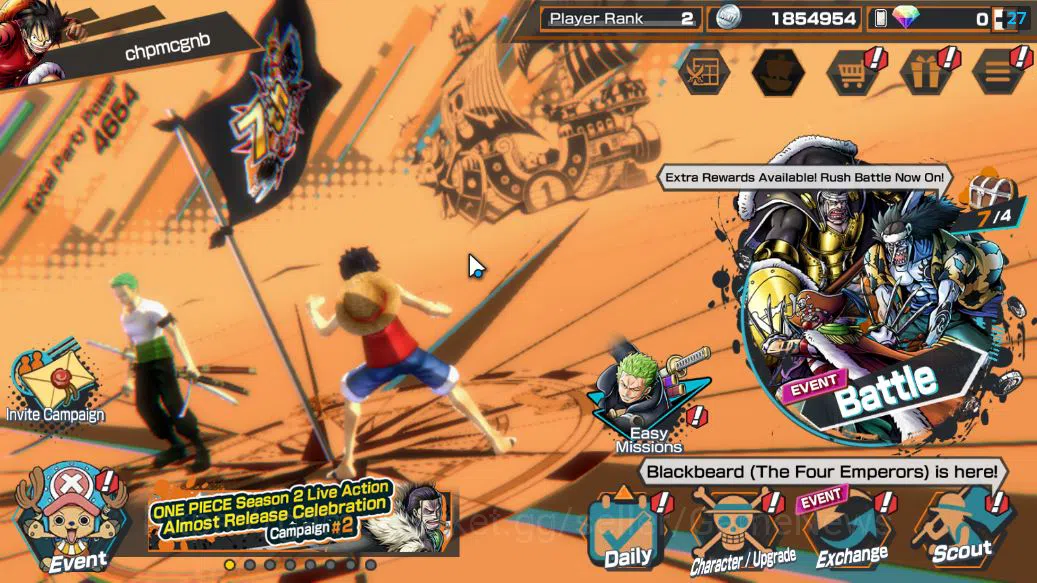 One Piece Bounty Rush Accounts Starter Global|4 EX|5Elders Saturn,Onigashima Zoro,PB Kuzan,[Borsalino]|Rank