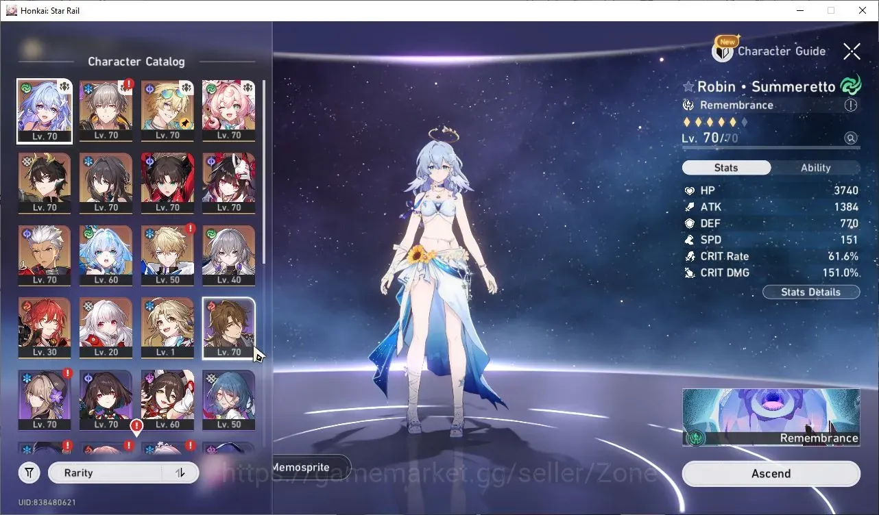 Honkai Star Rail Accounts Others ASIA|TL 60|9 Limit |Many PremTeam||Robin summeretto-Aventurine Hyacine-preservation-Ruan 1