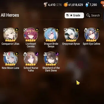 Epic Seven Accounts High-End GLOBAL UnVerif|8 ML(Sheperd Dark Diene,Schol Nurse Yulha,Emp Ilynav,etc)+AUBE,Setsuka,etc|Abys