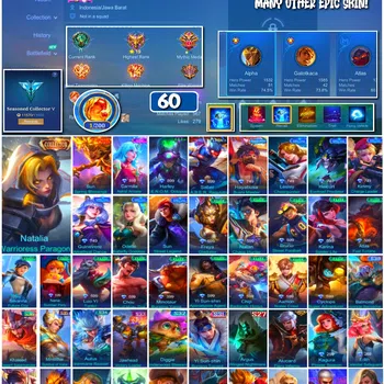 Mobile Legends: Bang Bang Accounts 🔥 #4054 🔥 60 Skins 💎 Collector Natalia 👑 Epic Carmilla Astral Arcana ⚔️ Fresh Account