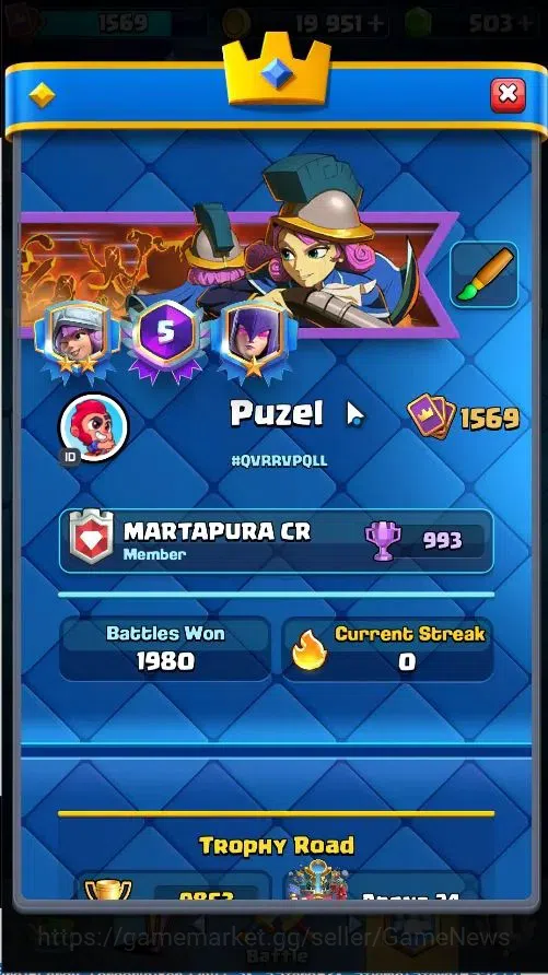 Clash Royale Accounts Lvl 43|Trophy 9853|KTL 15|Limited Skin|Card 121/12 image 2