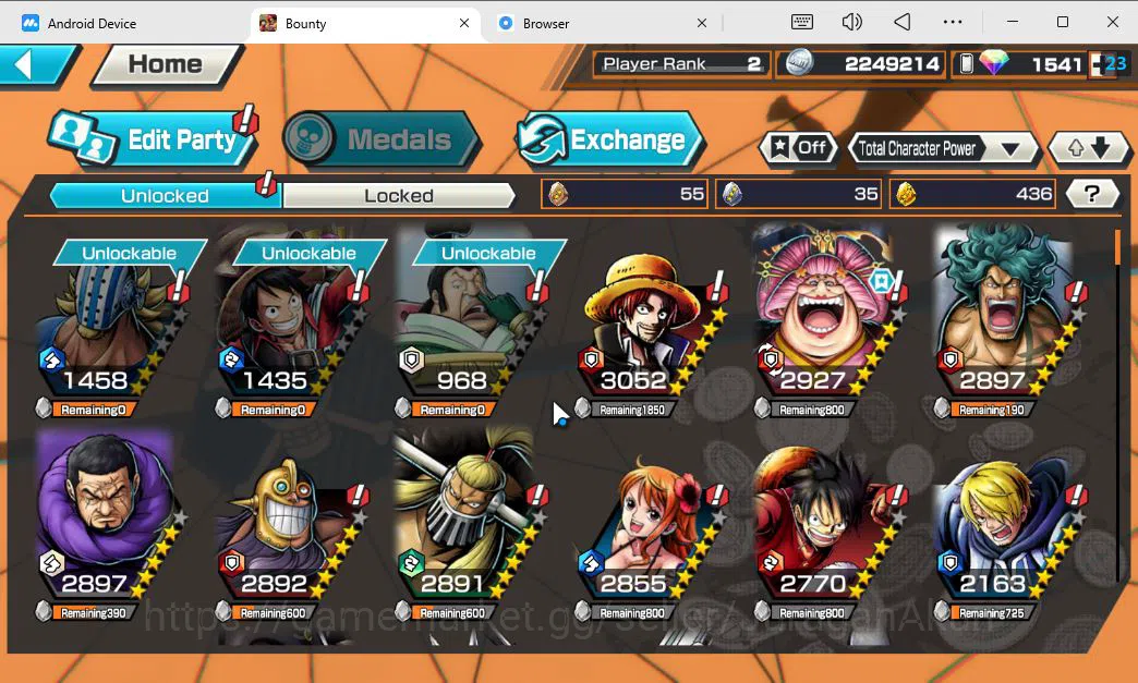 One Piece Bounty Rush Accounts Mid-Tier Global / Android| 5 EX META + 1,5K RD|Oniga Oiran,Okuchi Yamato,BP Kuzan,Trafalgar 5