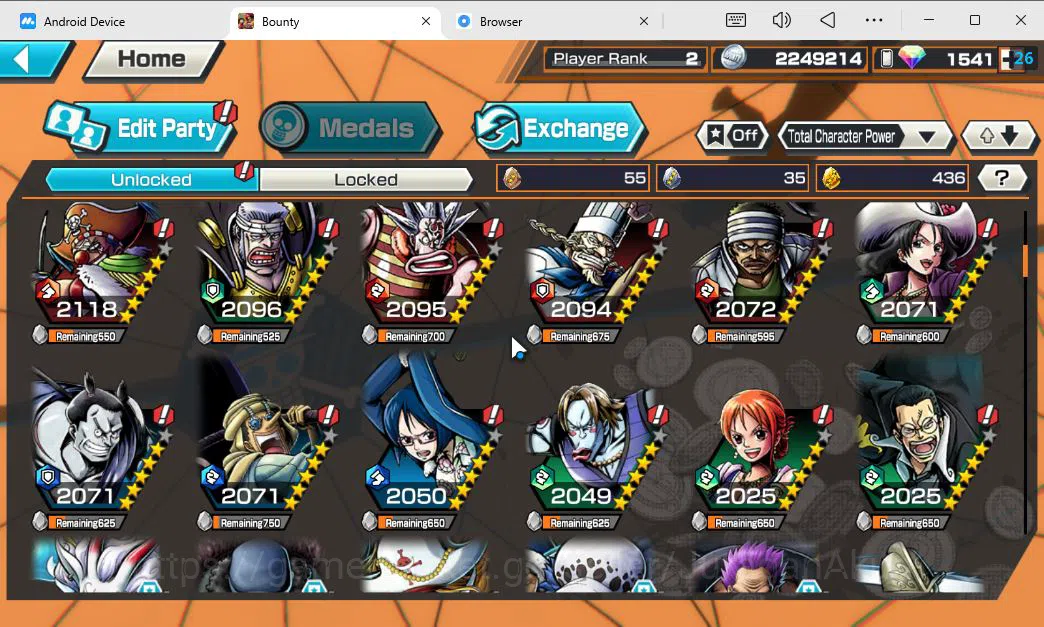 One Piece Bounty Rush Accounts Mid-Tier Global / Android| 5 EX META + 1,5K RD|Oniga Oiran,Okuchi Yamato,BP Kuzan,Trafalgar 6