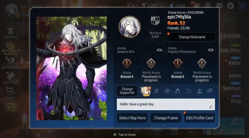 Epic Seven Accounts High-End Global Unverif|7ML (Straze, M.Chloe, N.C.Landy, S.P.Politis Etc.)|PoH ON|Stigma 87K+Energy 1