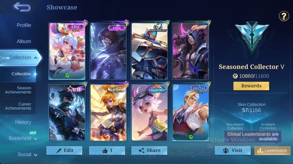 Mobile Legends: Bang Bang Accounts Others Global|57 Skin|Seasoned|Epic Nana Roger,Lightborn Fanny,SABER Johnson,Summer 1