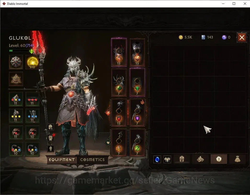 Diablo Immortal Accounts High-End SEA-Verathiel|CS ON|Lv60(714)|Druid|CR 40K|Reso 510|Paragon Vaniquisher|Inferno IV|Hell Lv 7