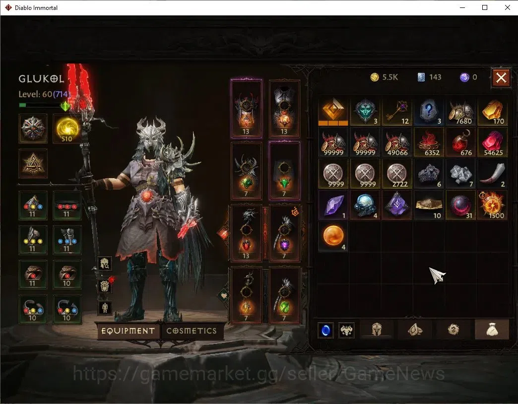 Diablo Immortal Accounts High-End SEA-Verathiel|CS ON|Lv60(714)|Druid|CR 40K|Reso 510|Paragon Vaniquisher|Inferno IV|Hell Lv 8
