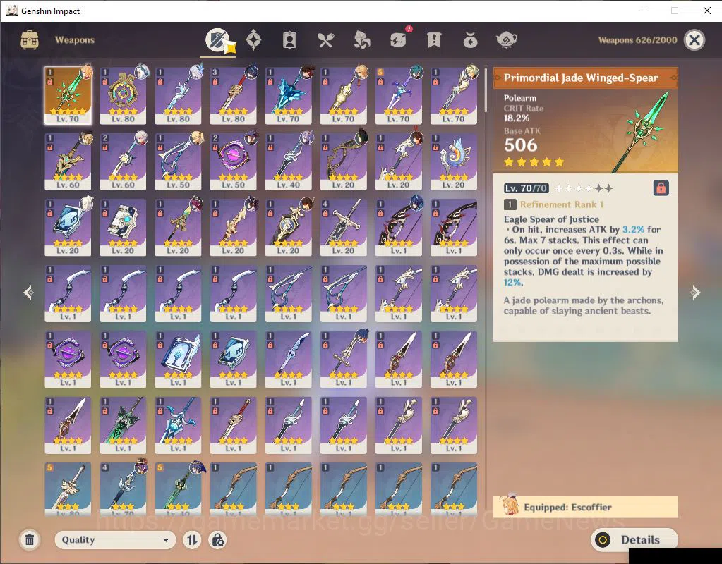 Genshin Impact Accounts ASIA|AR 56|7 Limited+1(*5Weapon)|Skirk,Escoffier,K image 4
