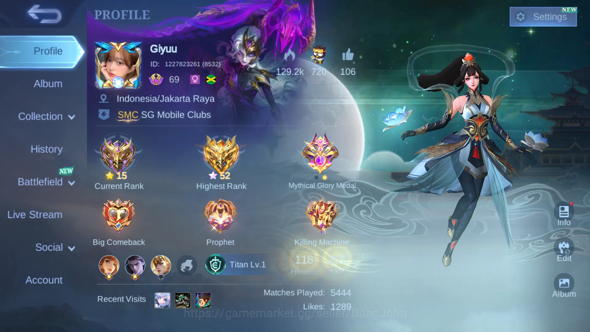 Hero 118 | Skin 207 | Luckybox Guinevere | Valentine Claude | Lighborn Tigreal | Venom Hanabi | Epic Freya+Bane+Chang'e+Uranus+Rafaela ~ ML191B Mobile Legends: Bang Bang Others Hero 118 | Skin 207 | Luckybox Guinevere | Valenti image 1