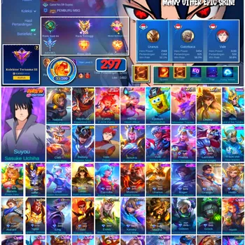 Mobile Legends: Bang Bang Accounts #4314 297 Skins | Suyou Sasuke Uchiha (NARUTO) | Vale Gaara (NARUTO) | Badang Pegasus