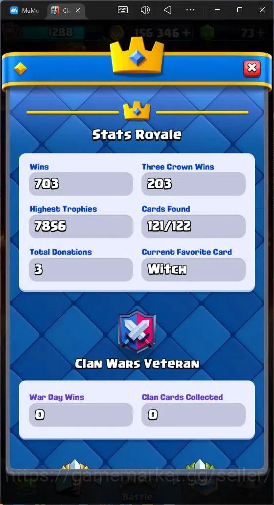 Clash Royale Accounts High-End Global |CL 1288|KTL 13|Trophy 7856|121 Cards|8 Champ|2 Hero|11 Evo|Arena 20|73 Gems|156K 5