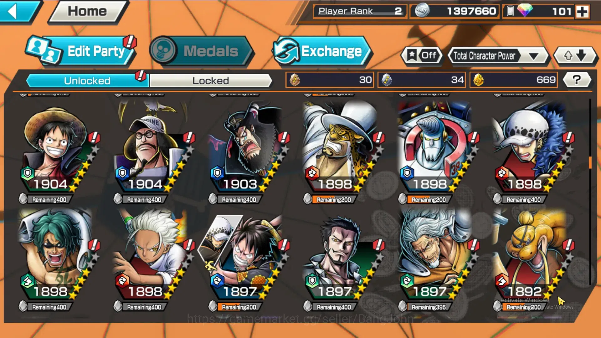 One Piece Bounty Rush Accounts GLOBAL|GF 669|5Ex|St Nusjuro,MD Luffy,DD Shanks, F image 4