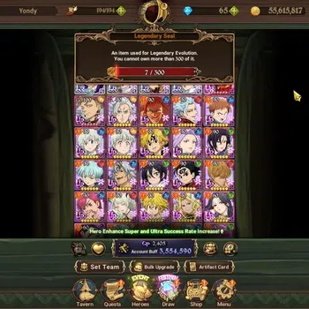 The Seven Deadly Sins: Grand Cross Accounts Endgame GLOBAL|3,5M CC|3 LR + 12 UR +Full Gachiakuta|QDiane,L Meli,MerEsca2/6,N