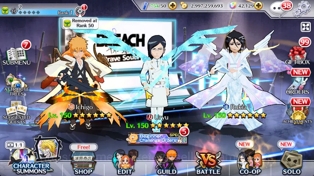 Bleach: Brave Souls Mid-Tier [GLOBAL]42k Orbs|10th Anniv (Rukia,Ichigo),TYBW26  image 1