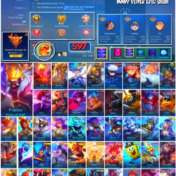 Mobile Legends: Bang Bang Accounts 🔥 #4179 🔥 💎 597 Skins 👑 Legend Franco King of Hell ⚔️ Mega Collector III ⭐ Legend
