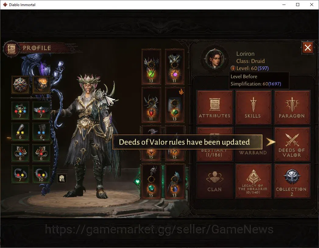 Diablo Immortal Accounts SEA - Izual|Lv60(597)|Druid|35k CR|Reso 570|Parago image 3