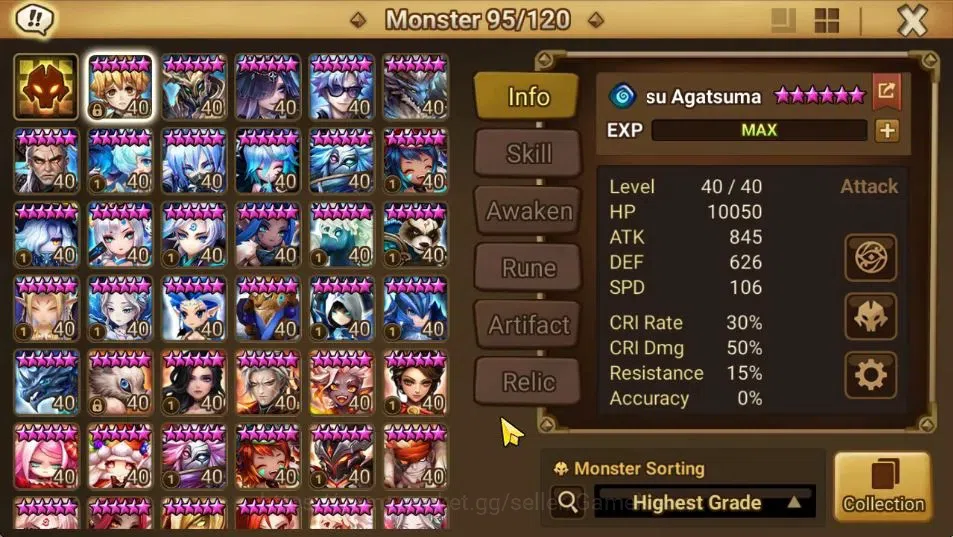 Summoners War: Sky Arena Accounts End-Game ASIA Lv 100|4 LD[Jager,Maximilian,Jin Sasha]|87 Total NB5[Leo,Haegang]+177 10