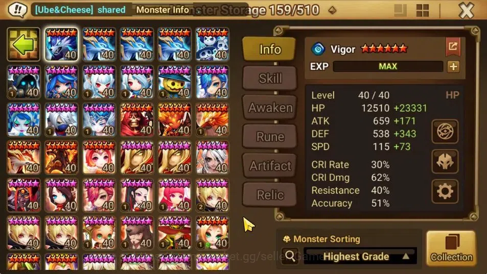 Summoners War: Sky Arena Accounts End-Game ASIA Lv 100|4 LD[Jager,Maximilian,Jin Sasha]|87 Total NB5[Leo,Haegang]+177 13