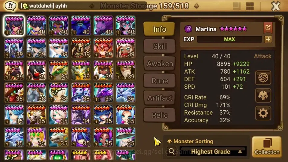Summoners War: Sky Arena Accounts End-Game ASIA Lv 100|4 LD[Jager,Maximilian,Jin Sasha]|87 Total NB5[Leo,Haegang]+177 15