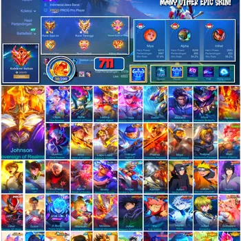 Mobile Legends: Bang Bang Accounts 🔥 #4204 🔥 💎 711 Skins 👑 Legend Johnson Sovereign of Realms ⚔️ Sultan Collector