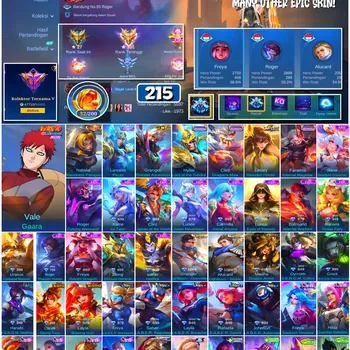 Mobile Legends: Bang Bang Accounts #4585 215 Skins | Vale Gaara (NARUTO) | Natalia Warrioress Paragon (COLLECTOR) | Balmond