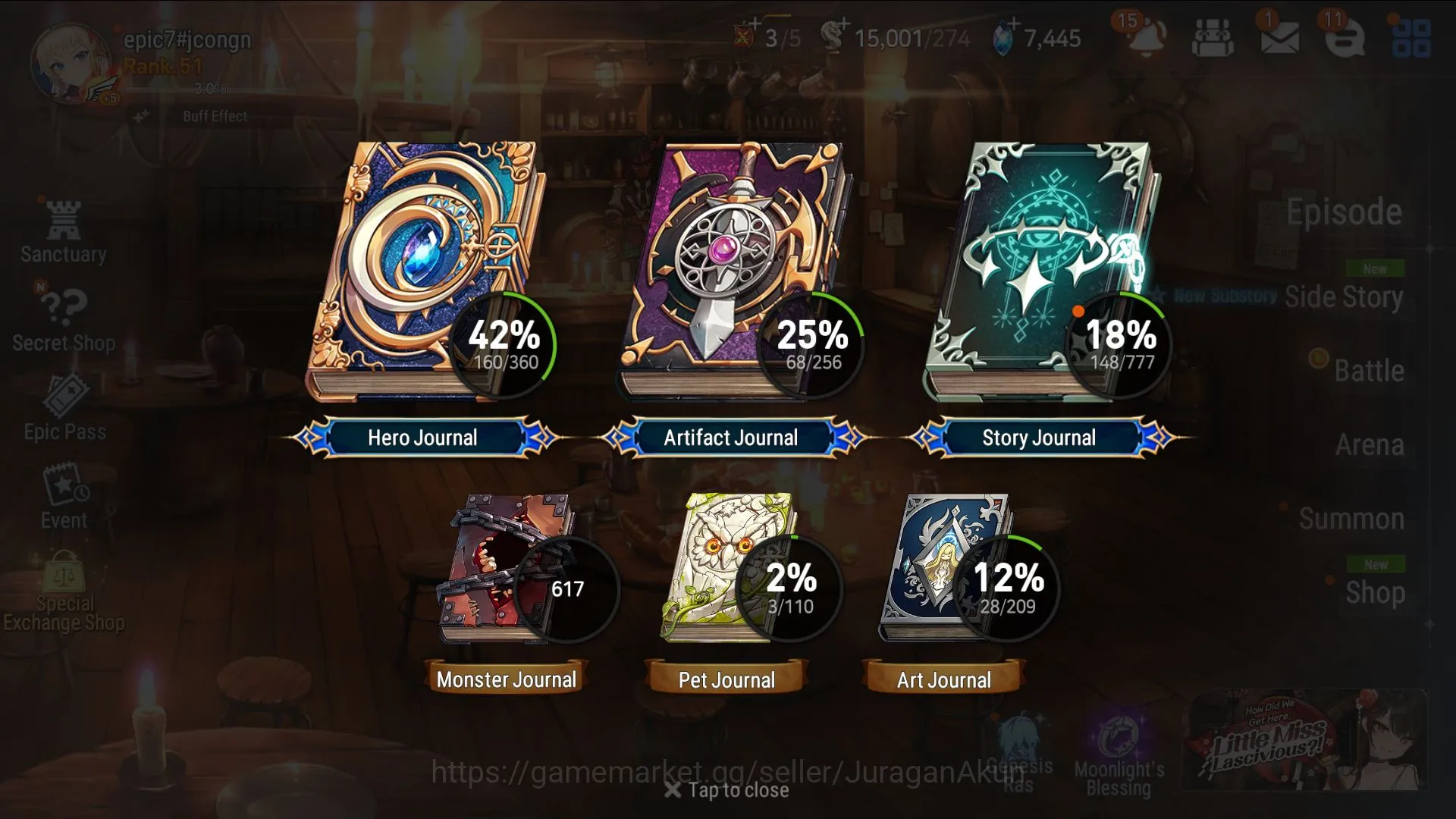 Epic Seven Accounts Mid-Tier Asia Unveriv|11ML(Har setti,NM Luna,Hwayoung,NC Landy)160Char(Robin,Ocean Luluca)15K 5