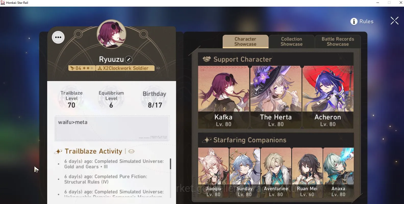 Honkai Star Rail Mid Game ASIA [TL70] 8 Limited (Acheron+Sign, Kafka+Sign, T image 1
