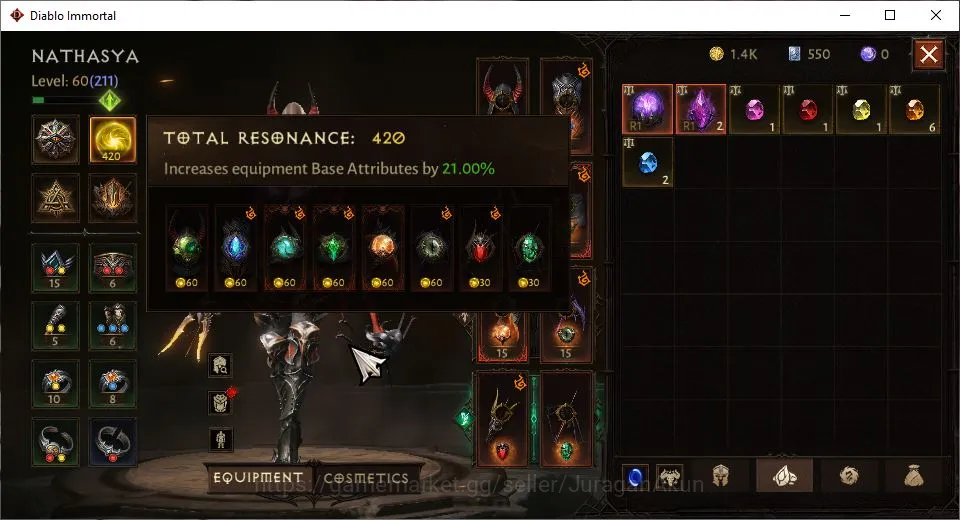 Diablo Immortal Accounts Mid-Tier NA-High Heavens|Lv60(211) Demon Hunter|23K CR|Reso 420|Hell III|Paragon Vanquisher|Hell Lv 3