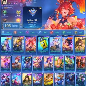 Mobile Legends: Bang Bang Accounts Rare Skin HERO 105 SKIN 185 | EMBLEM ALL MAX| STAR LESLEY| COLECTOR NATALIA| PACE FANNY