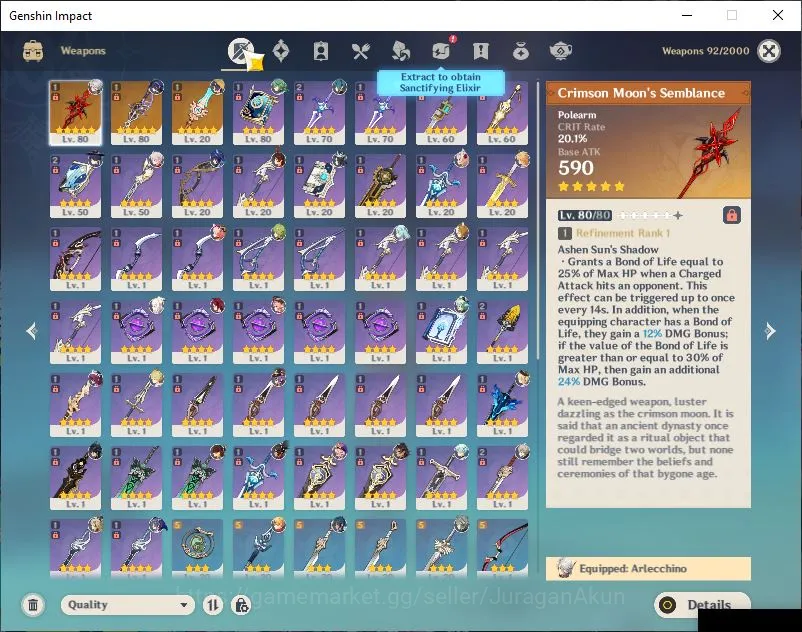 Genshin Impact Accounts Mid Game ASIA|AR 55|8 Limited+3 [5 Star's Weapon]|(Arlechhino C1,Clorinde)+Sign [Furina,Kazuha 4