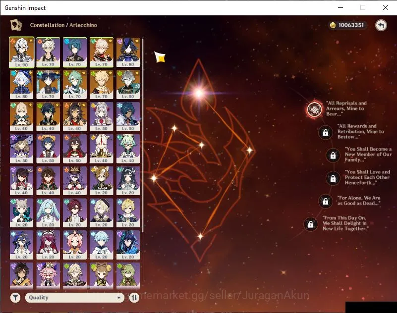 Genshin Impact Accounts Mid Game ASIA|AR 55|8 Limited+3 [5 Star's Weapon]|(Arlechhino C1,Clorinde)+Sign [Furina,Kazuha 5