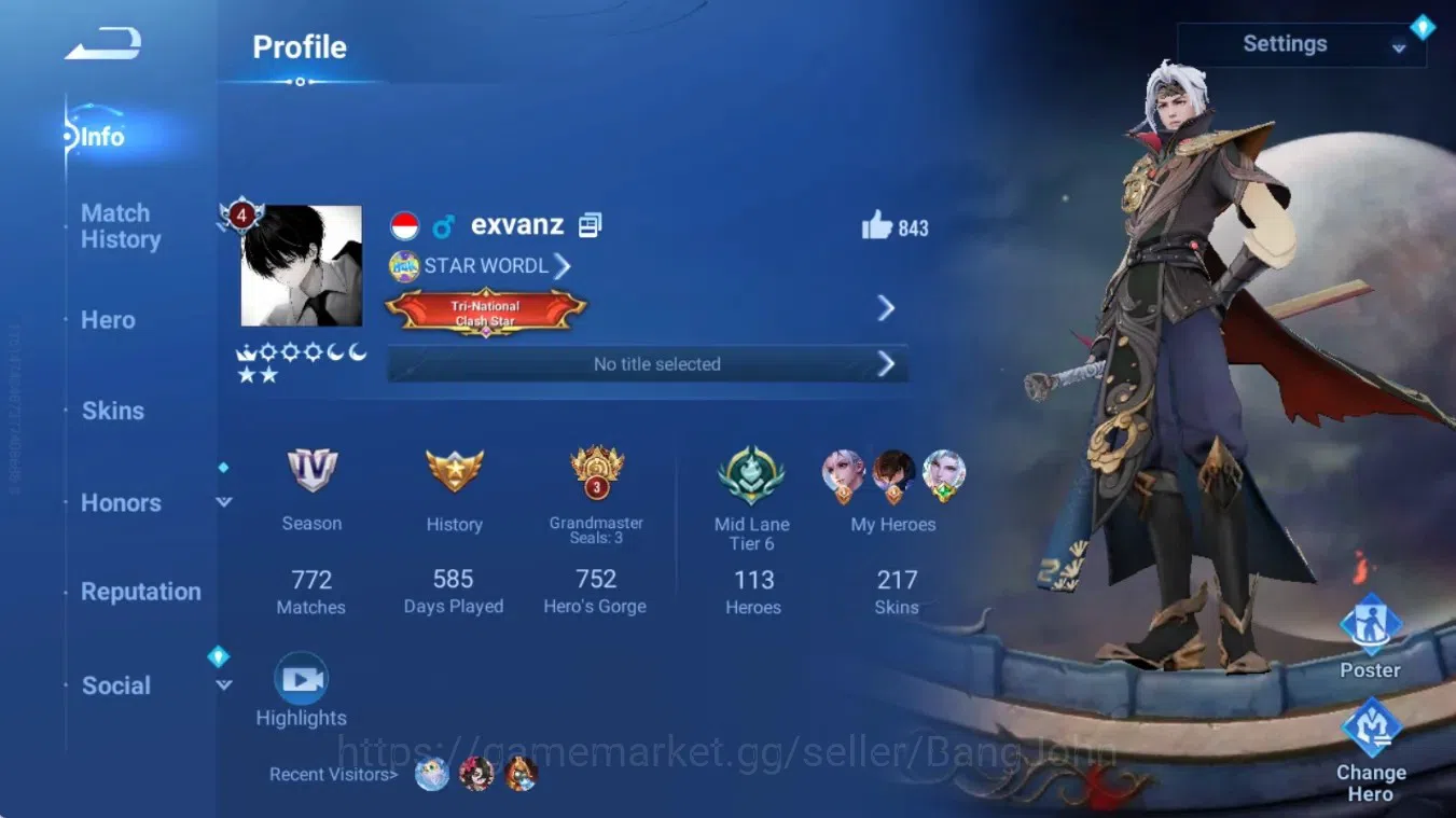 Honor of Kings Accounts Rare Skin ASIA|113H 217S|8 Legend|1 LNY|1 Sanxingui|KIC Luna|1 Limited|GM Gan&Mo|11 Epic|Skin 1