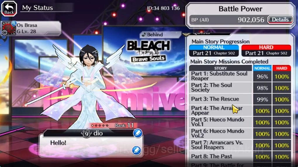 Bleach: Brave Souls Accounts Mid-Tier [Global]|50k Orb|Rukia 10thAnniv,3 BTW[Macy,Noel,Ninny],2 6