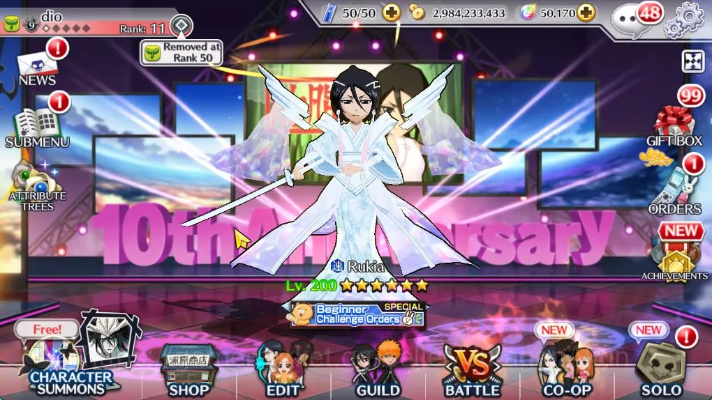 Bleach: Brave Souls Accounts Mid-Tier [Global]|50k Orb|Rukia 10thAnniv,3 BTW[Macy,Noel,Ninny],2 8