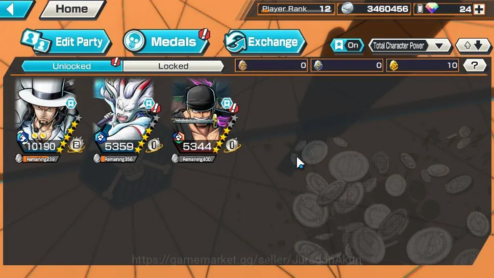 One Piece Bounty Rush Accounts Mid-Tier Global | 3 META EX | Yamato, Roronoa Zoro, Rob Lucci | Rank 12 | Log Bandai | Check 3