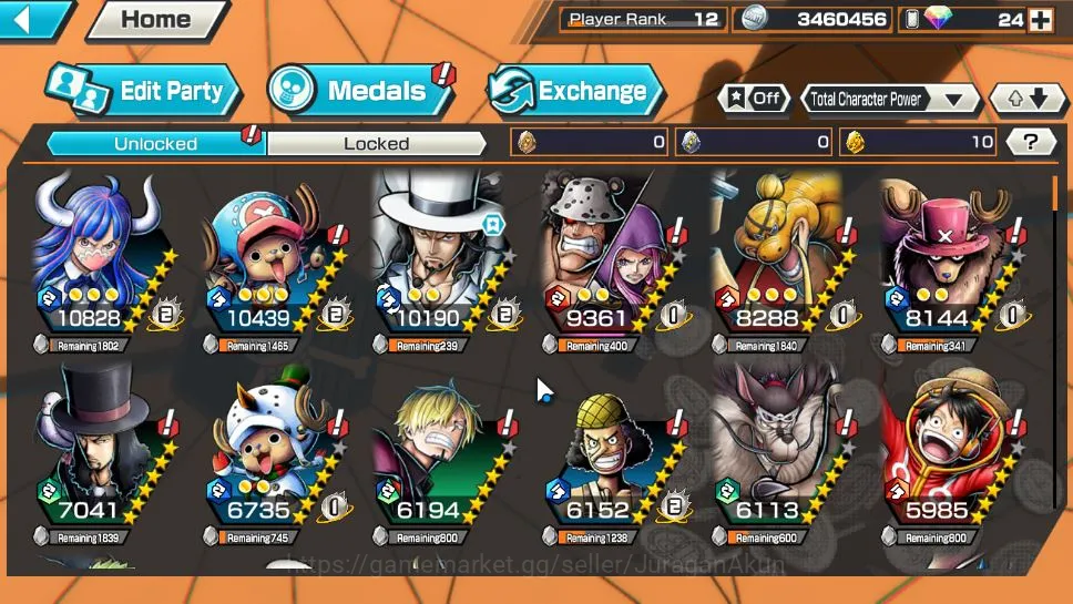 One Piece Bounty Rush Accounts Mid-Tier Global | 3 META EX | Yamato, Roronoa Zoro, Rob Lucci | Rank 12 | Log Bandai | Check 4