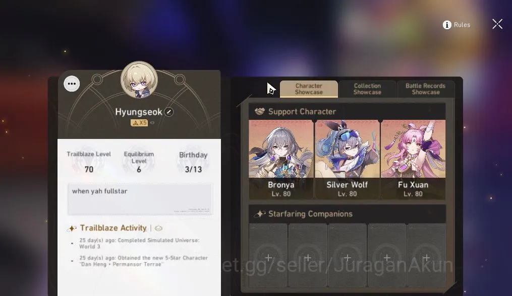 Honkai Star Rail End Game Asia |TL 70|11 limited|[Jingliu,Dr Ratio,Luocha,Ar image 1