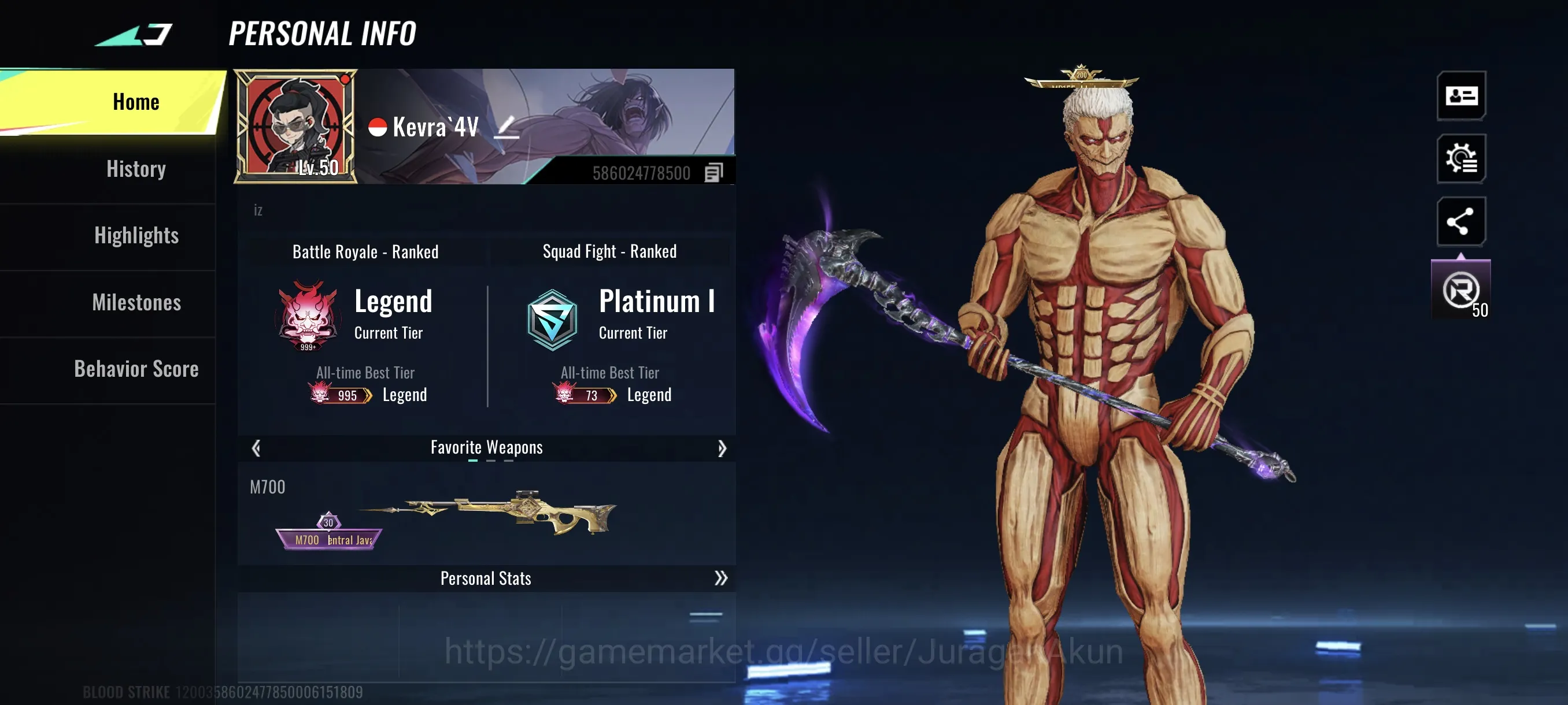 Asia |Eternal Mp5-Bloodrift LVL3,Turbocharge,Uzi-jadespike,Harvester,etc|Ran-Mikasa,Armored Titan|Log TF code Check SS(BLS989) Blood Strike Mid-Tier Asia |Eternal Mp5-Bloodrift LVL3,Turbocharge,Uzi-j image 1