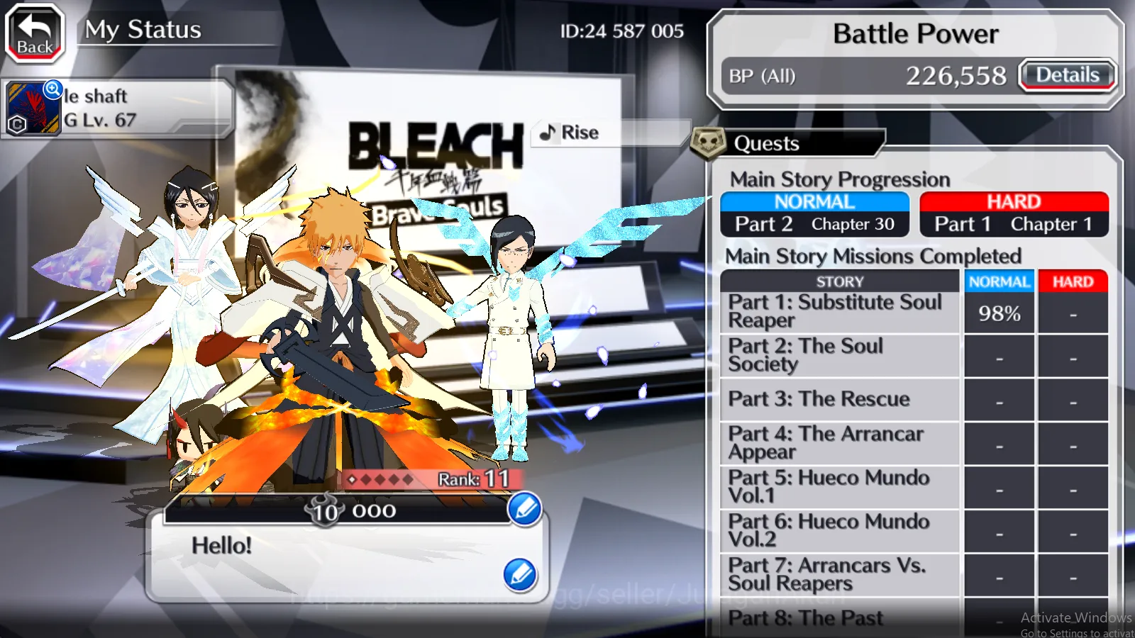 Bleach: Brave Souls Accounts High-End [GLOBAL] 8 Char 5/5, 5 MT (10th Anniv Rukia & Ichigo, TYBW Uryu,Orihime,Yachiru) ETC 3