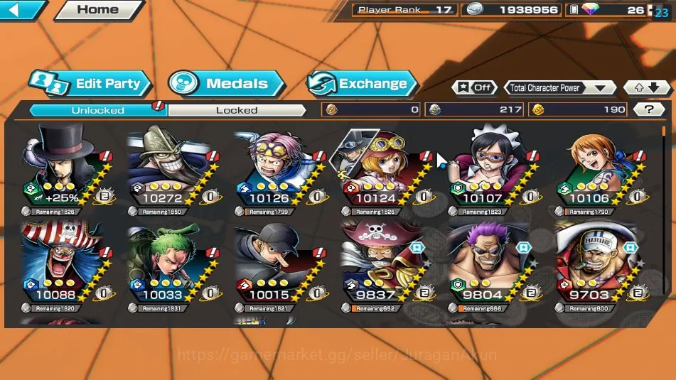 One Piece Bounty Rush Accounts Mid-Tier Global|7 META EX|Great Pirates Roger,Fleet Admiral Akainu,Div Depart shanks,FR 10