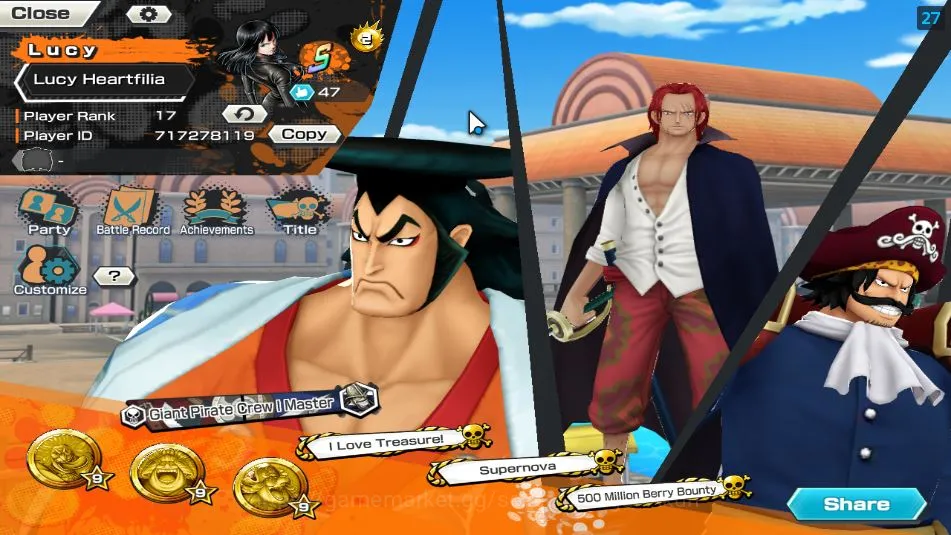 One Piece Bounty Rush Accounts Mid-Tier Global|7 META EX|Great Pirates Roger,Fleet Admiral Akainu,Div Depart shanks,FR 2